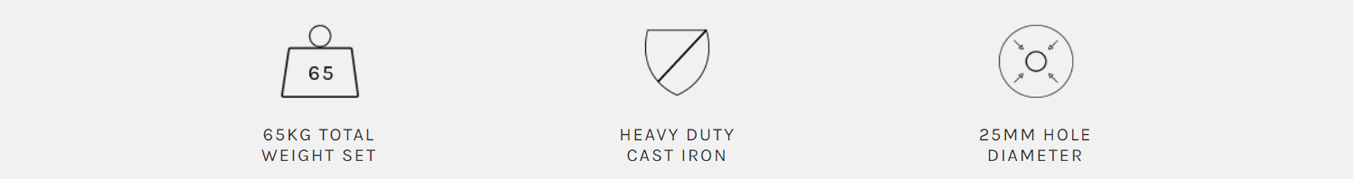 Icons for 65kg weight set, cast iron, 25mm hole